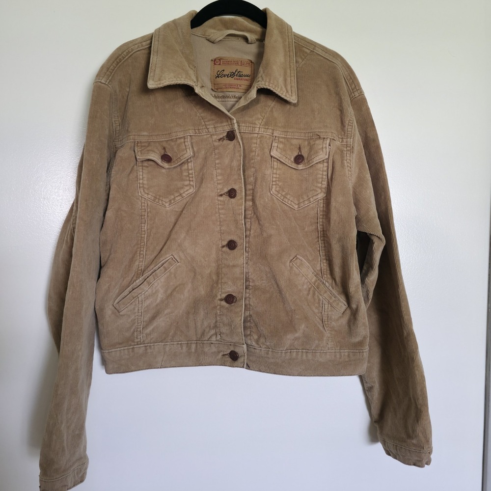 Levis Corduroy Trucker Misses Large 12/14 Khaki Rustic Biker Core Y2K Jacket
